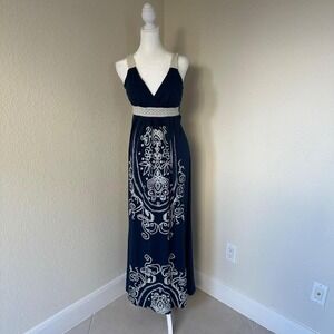 Zealous Babydoll Maxi Dress Womens Large Blue Boho Y2K Cottagecore Embroidered